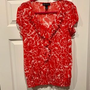 INC red floral short sleeve peasant top